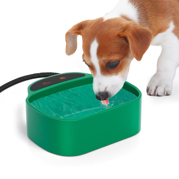 Heated Water Bowl With Chew-Proof Cord - 85-Ounce Outdoor Thermal Bowl for Dog, Cat, Chicken - 35-Watt, Green