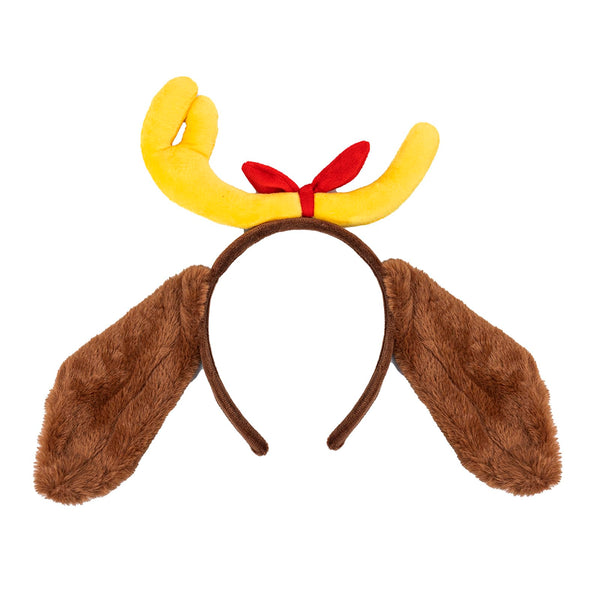 DSKOBT Festivals Deer Antler Headband with Plush Dog Ears Cartoon Dog Cosplay Reindeer Antler Horn hair band Costume Accessories Supplies (yellow antler)