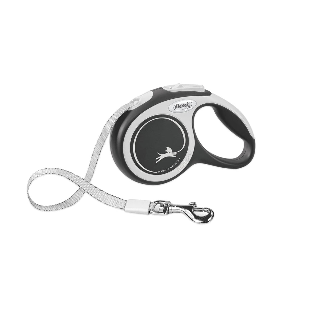 FLEXI® New Comfort Tape Retractable Dog Leash for Large Dogs Upto 110 lbs. – 26 ft., Nylon, Grey/Black| Tangle Free Pet Walking Leash with One-Handed Brake, Pause, Lock |German Quality Product
