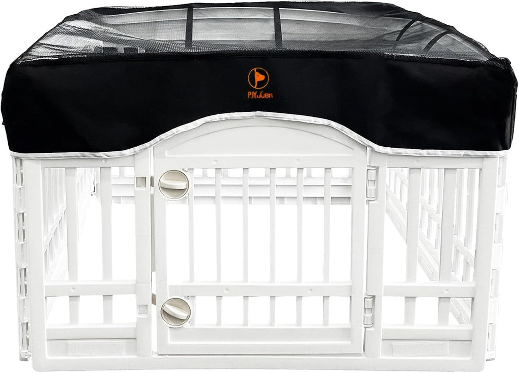 PJYuCien Dog Playpen Mesh Top Cover, Fits 36 Inch 4 Panels Regular Square Plastic Exercise Pet Pen, Adhesive Tape Connections, Black (Note: Cover Only, Fence Not Included)