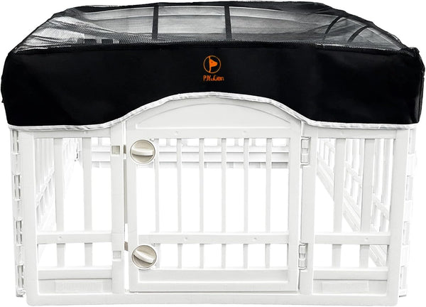 PJYuCien Dog Playpen Mesh Top Cover, Fits 36 Inch 4 Panels Regular Square Plastic Exercise Pet Pen, Adhesive Tape Connections, Black (Note: Cover Only, Fence Not Included)