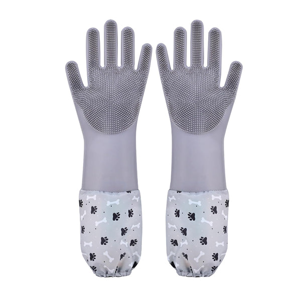 1TO3GO Pet Grooming Gloves Pet Hair Remover Cat, Dog Washing Gloves Silicone Heat Resistant Cleaning Gloves with High-Density Teeth Grooming Gloves for Dogs, Cats, Horses, Rabbits (1 Pair - Gray)