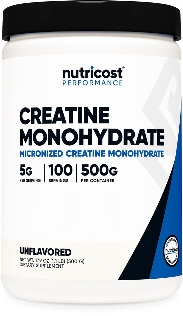 Nutricost Creatine Monohydrate Micronized Powder 500G, 5000mg Per Serv (5g) - Micronized Creatine Monohydrate, 100 Servings, 17.9 Oz