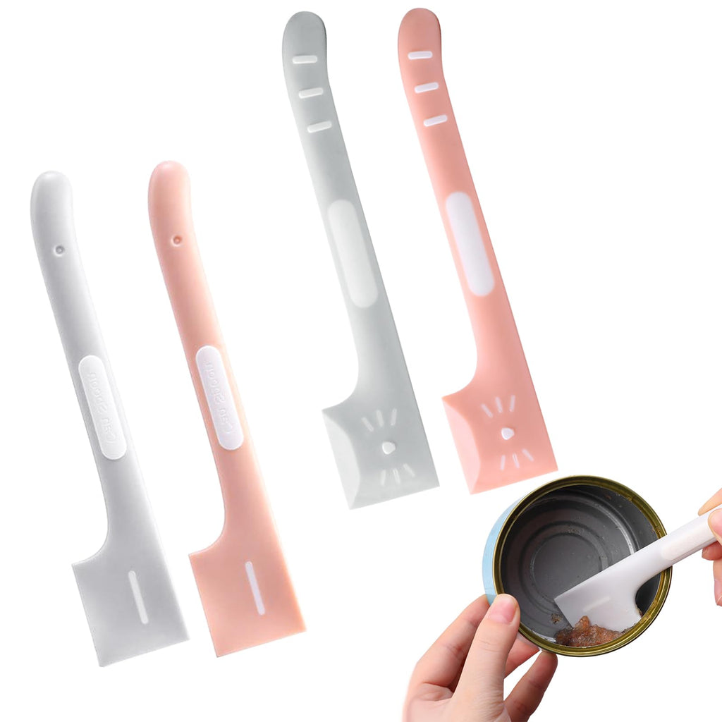 4 PACK Pet Food Can Supplies Mixing Spoons Canned Scoop for Cat Dog Feeding and Wet Storage (Pink + Gray)