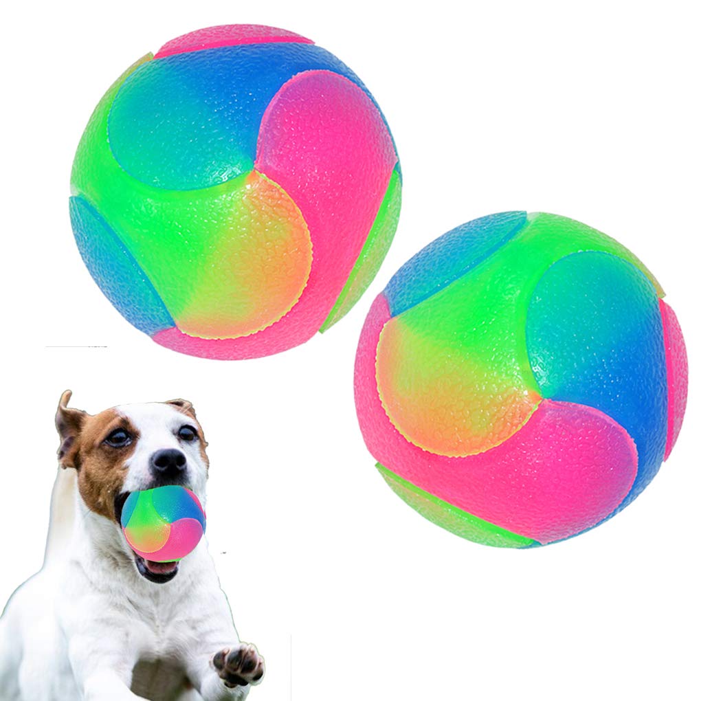 FineInno 2 pcs Large Light Up Dog Balls Flashing Elastic Ball Bouncy Glow in The Dark Interactive Jumping Blinking Dog Ball Pet Toys for Golden Retriever,Labrador,Large Dogs