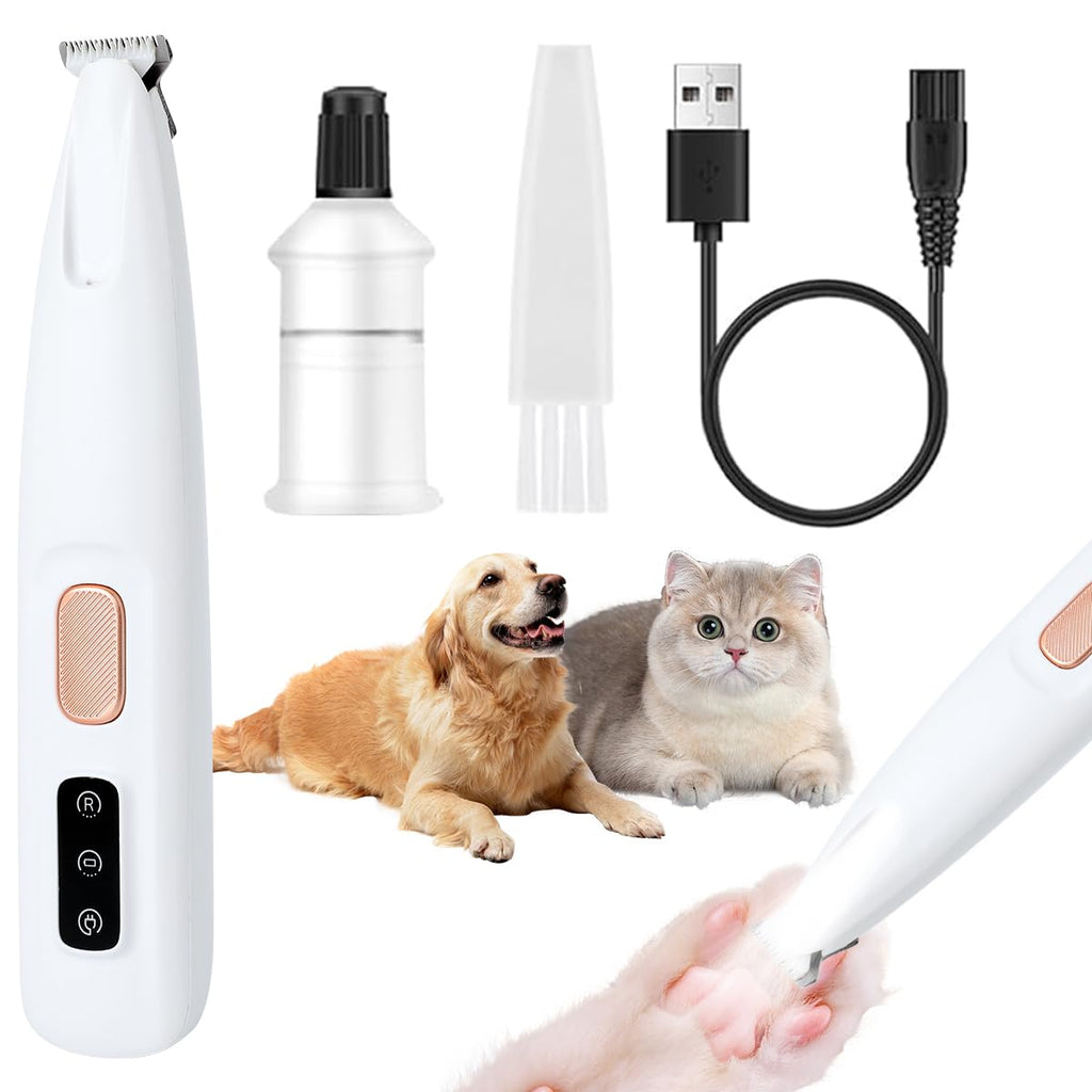 Saffory Electric Dog Trimmer for Paws with LED Light, Rechargeable, Low Noise (White)