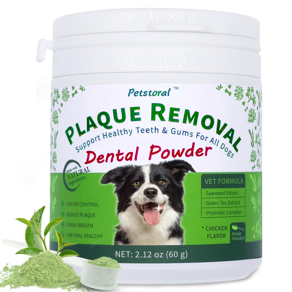 Petstoral Plaque Removal Natural Dental Powder - Dog Dental Care and Bad Breath Treatment, Healthy Teeth & Gums for All Dogs, Chicken & Egg Yolk Flavor Dog Teeth Cleaning Powder - 2.12 oz