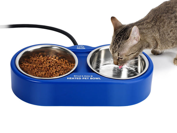 Heated Water Bowl for Cats Dogs, Outdoor Heated Cat Bowl with Double Bowl, No More Frozen Food & Water, Large Heated Pet Bowl for Outside Dog, Feral Cat, Chicken, Birds, 27 OZ Each