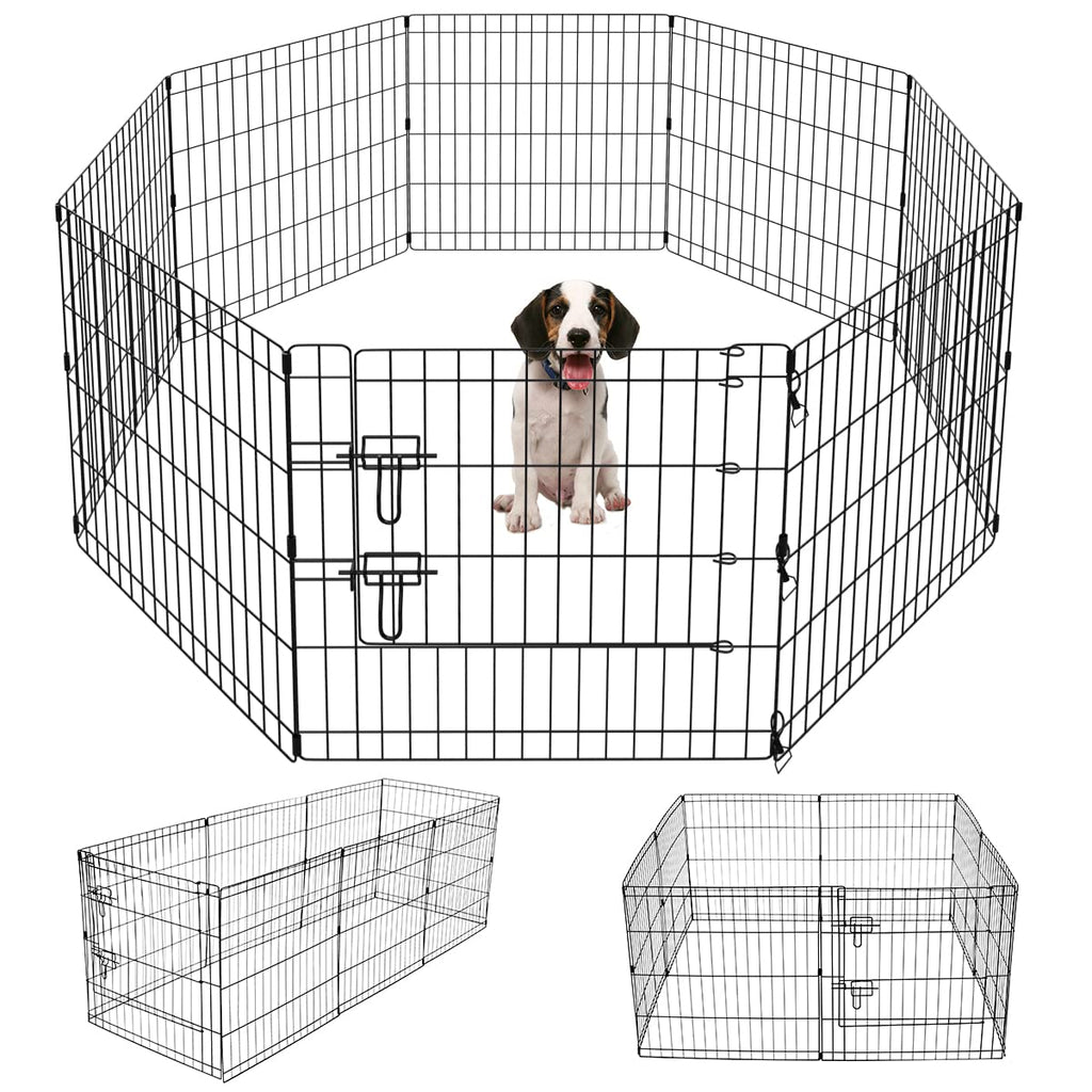 Artmeer Pet Playpen Puppy Playpen Kennels Dog Fence Exercise Pen Gate Fence Foldable Dog Crate 8 Panels 24 Inch Kennels Pen Playpen Options Ideal for Pet Animals Outdoor Indoor(Black 24''x24'')