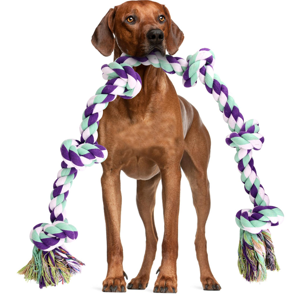 loncoldy Dog Rope Toy 42In 6 Knots Indestructible Natural Cotton - Tough Chew Toys for Medium/Large Breeds Aggressive Chewers, Daily Companionship, Heavy Duty Tug of War Dog Pull Rope Teeth Cleaning