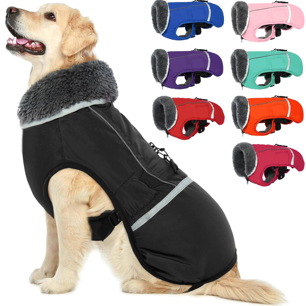 QBLEEV Warm Reflective Dog Jacket, Waterproof Winter Coat With Turtleneck, Thick Fleece Snowsuit for Cold Weather, Christmas Vest Pet Apparel for Small Medium Large Dogs L