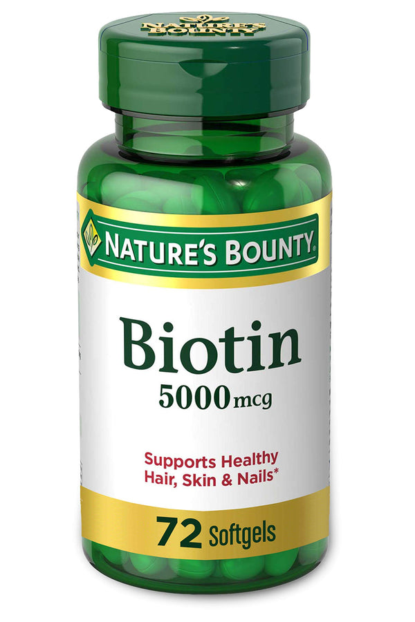 Nature’s Bounty Biotin Supplement, Supports Healthy Hair, Skin & Nails, 5000mcg, 72 Rapid Release Softgels