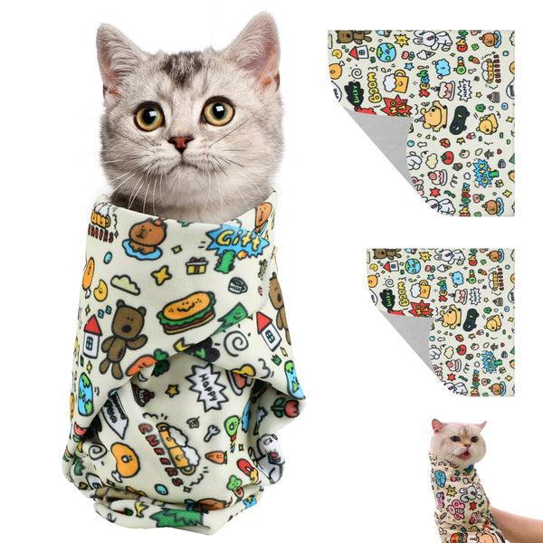 NUOKOU Cat Grooming Wrap, Fabric Cat Restraint Wrap, Self-Adherent, Anti-Bite, Anti-Scratch, Anti-Escape Calming Wrap for Medicine, Nail Clipping- Multifunctional Pet Tool (L (Within 11.1lbs))