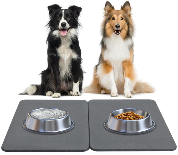 Tivray Stone Drying Mat for Dog Bowls, 2 Pack Pet Feeding Mat Water Absorbent Stone Drying Mat for Dog Water Bowl Non-Slip Natural Diatomaceous Earth Stone Mat for Pet Bowls & Kitchen Counter, Gray