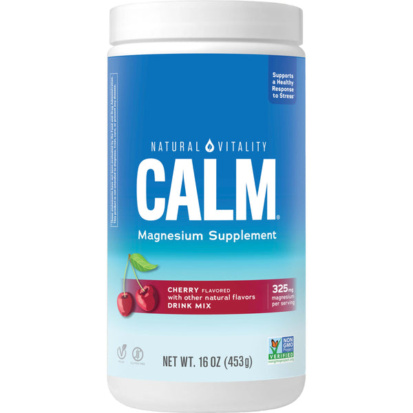 Natural Vitality Calm, Magnesium Citrate Supplement, Anti-Stress Drink Mix Powder, Gluten Free, Vegan, & Non-GMO, Cherry, 16 oz