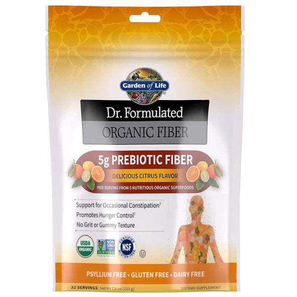 Garden of Life Dr Formulated Organic Fiber Supplement Powder Citrus, Sugar Free, Psyllium Free Prebiotic Superfoods, Constipation Relief and Hunger Control for Men and Women, 32 Servings