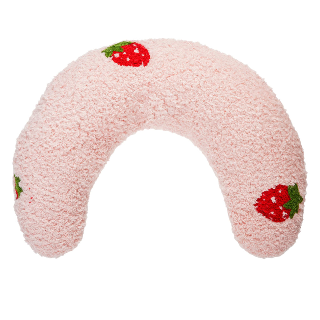 Lystaii Cat Calming Pillow for Indoor Pets - Soft Fluffy Cat & Dog Bed - Anxiety Relief with Cute Embroidery Pattern (Pink, Strawberry)