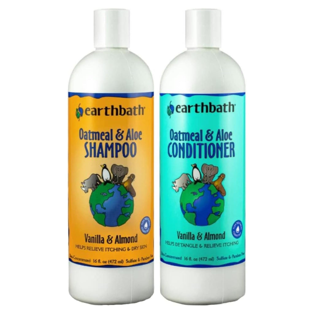 earthbath Oatmeal & Aloe Dog Shampoo and Conditioner - Oatmeal Shampoo for Dogs, Anti Itch Dry Skin Relief Pet Wash, Medicated Dog Shampoo & Conditioner, Hypoallergenic, Tearless - 16 Oz (1 Set)