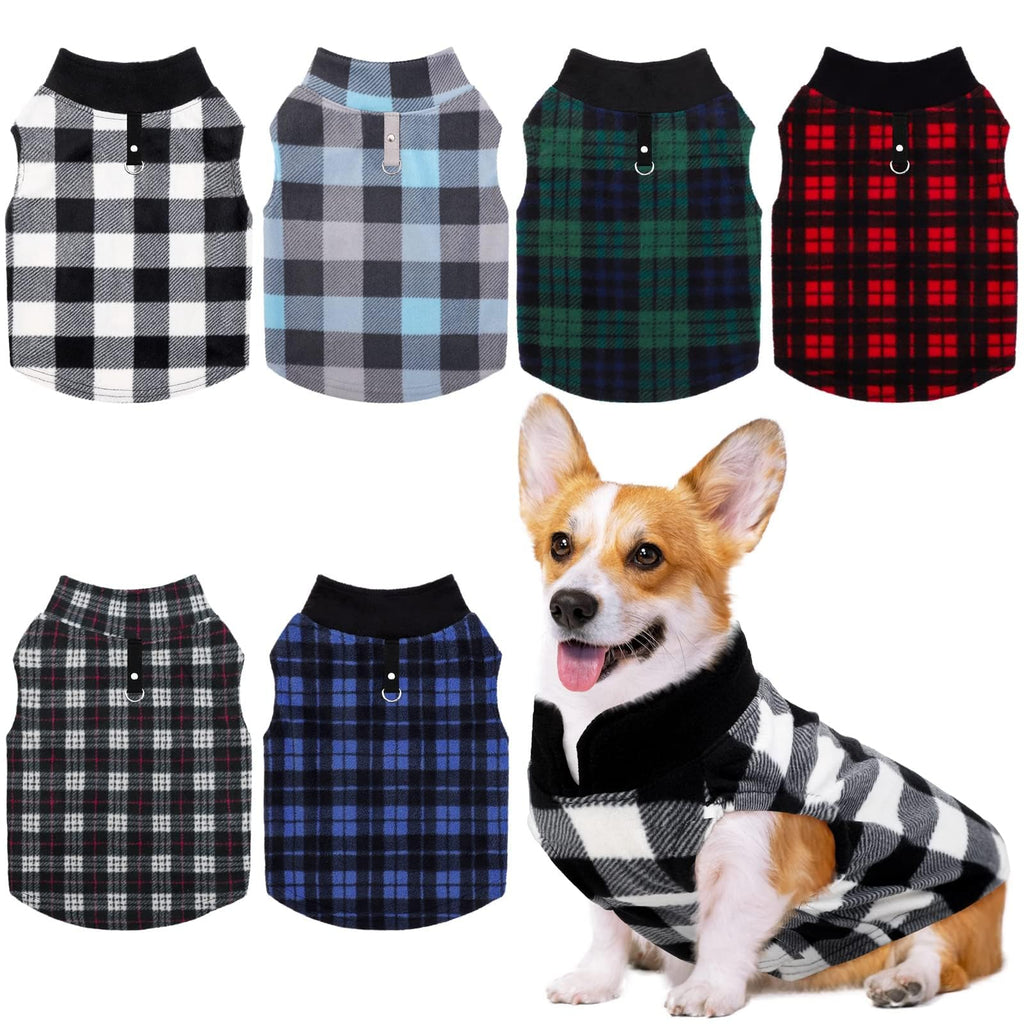 Pedgot 6 Pieces Warm Fleece Vest With Leash Ring - Dog Sweatshirt Winter Pet Clothes Plaid Pullover for Puppy Small Dogs Cat, Medium