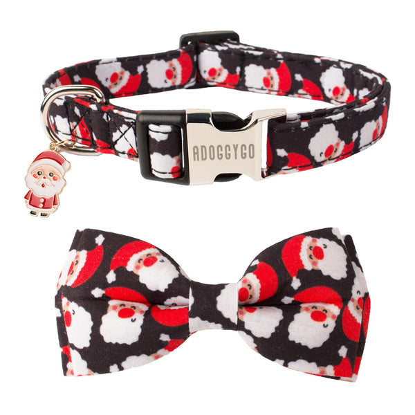 ADOGGYGO Christmas Dog Collar with Detachable Bowtie, Adjustable Red Santa Pet Christmas Bow Collars for Small Medium Large Dogs (Large)