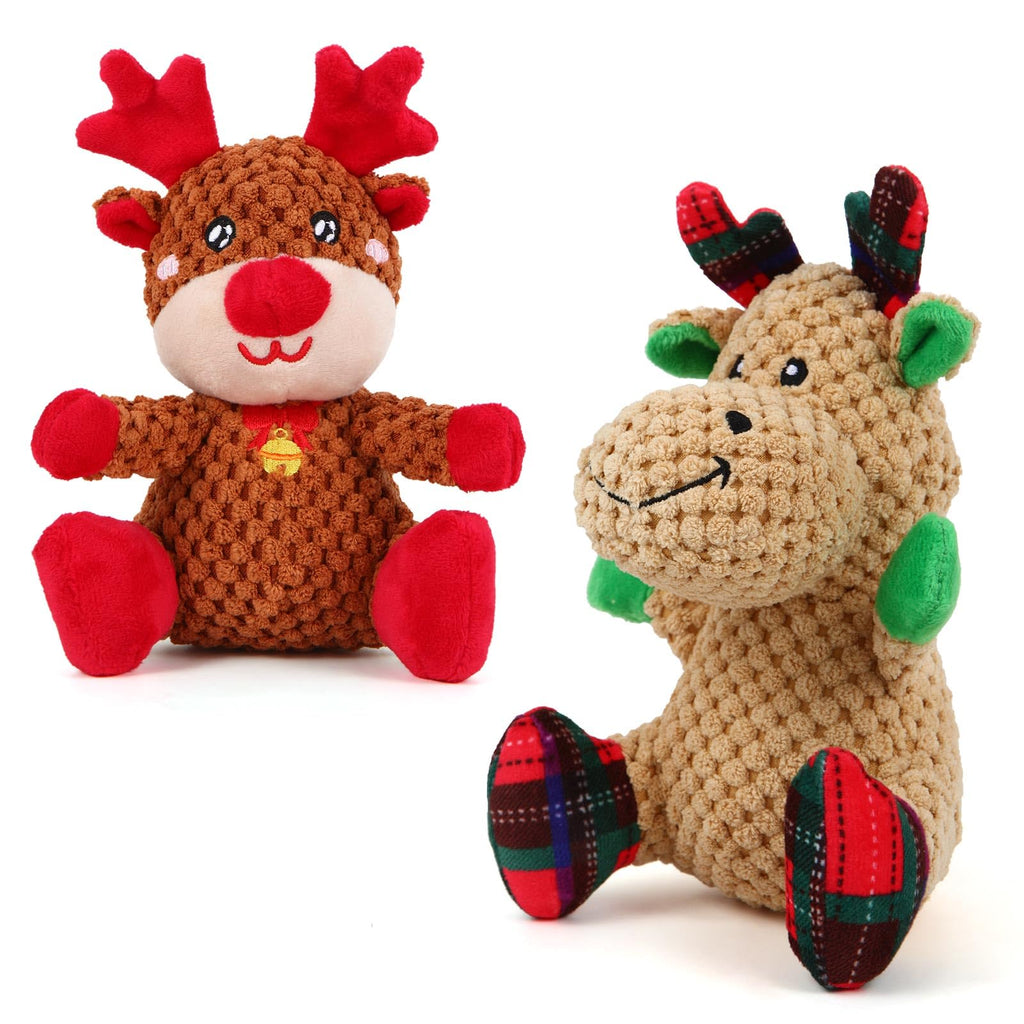 Chngeary 2 Pack Christmas Squeaky Plush Dog Toys for Small Medium Dogs, Durable and Indestructible Dog Toys,Stuffed Squeaky Toys for Dogs Puppy Toys Include Two Color Cute Elk