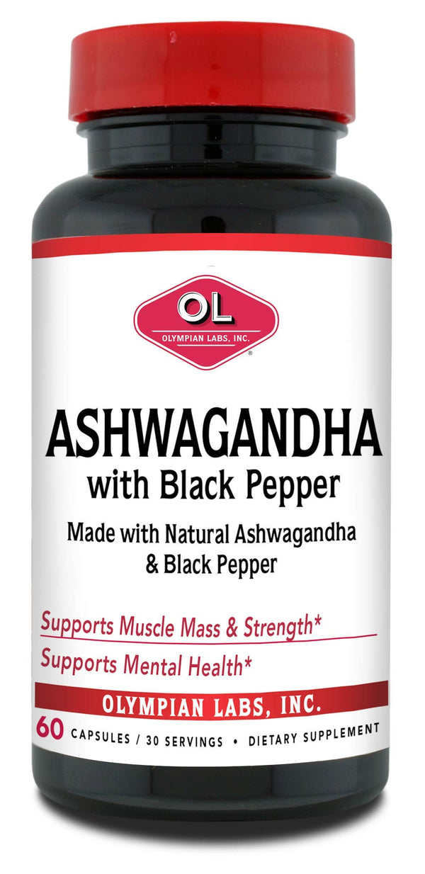 Olympian Labs Organic Ashwagandha with Black Pepper Supports The Brain, Muscle Mass and Strength - 60 Vegan Capsules 1300mg