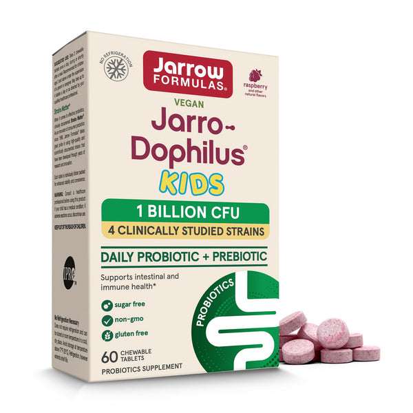 Jarrow Formulas Jarro-Dophilus Kids Probiotics and Prebiotics, 1 Billion CFU, Supplement for Intestinal and Immune Health Support, 60 Sugar-Free Raspberry-Flavored Chewable Tablets, 30 Day Supply