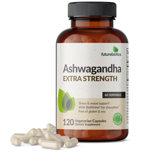 Futurebiotics Ashwagandha Extra Strength Stress & Mood Support with BioPerine - Non GMO Formula, 120 Vegetarian Capsules
