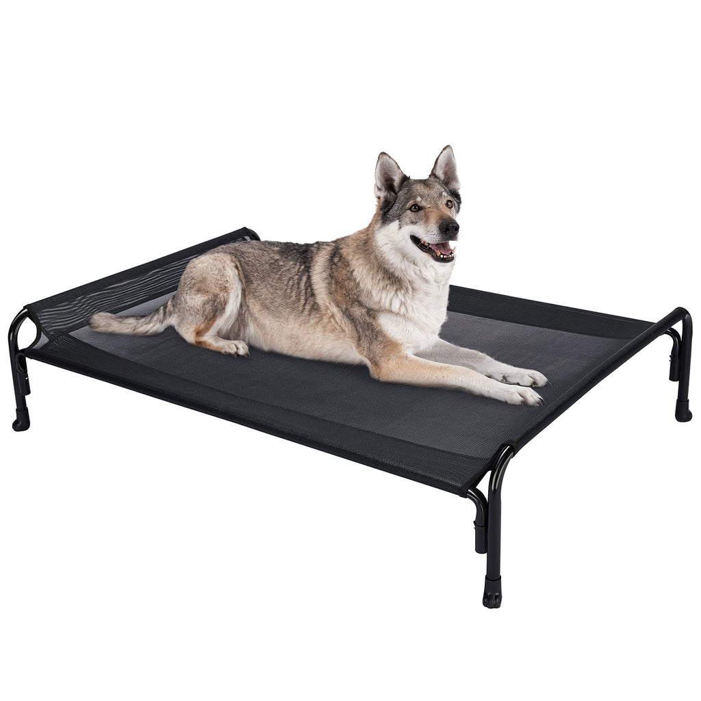 Veehoo Outdoor Elevated Dog Bed, Raised Dog Cot for Large Dogs, Cooling Washable Waterproof Pet Hammock Beds with Slope Headrest, Breathable Mesh and Sturdy Frame, Large, Black, CWC2204