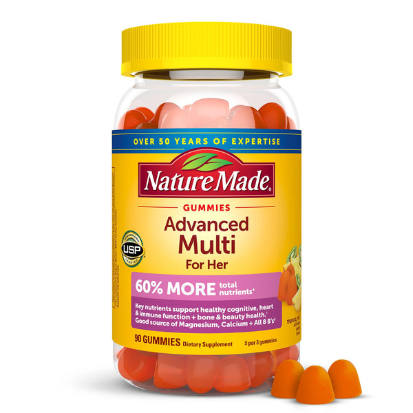Nature Made Advanced Multivitamin Gummies for Her with Magnesium Citrate, Calcium & All 8 B Vitamins, Multivitamin for Women, 90 Gummies, 30 Day Supply