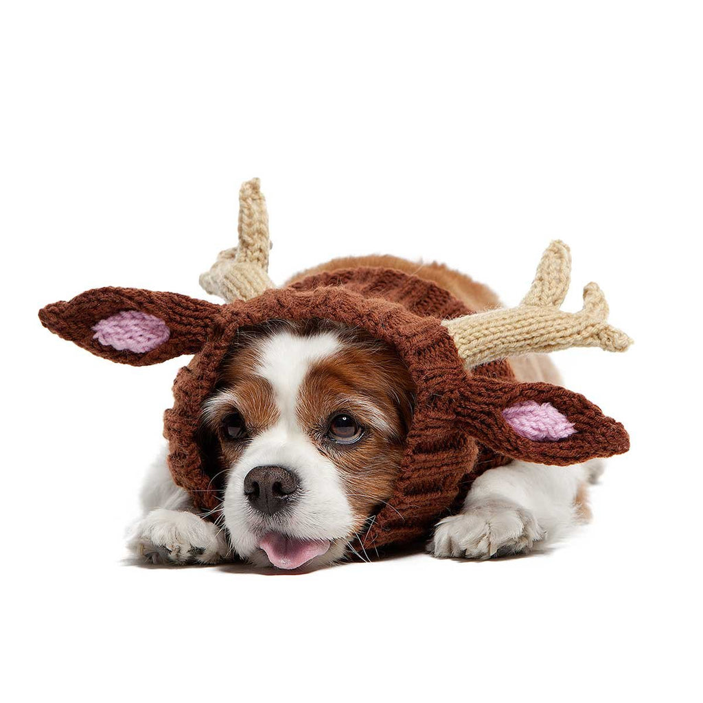 Zoo Snoods Reindeer Costume - Deer Antler Knit Dog Snood Wrap for Pets, Warm Neck Ear Cover Protection for Halloween and Winter (Medium)