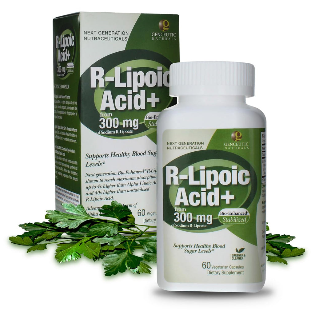 Genceutic Naturals R-Lipoic Acid Dietary Supplement | Vegetarian | Vegan | Gluten Free | Non GMO | 300mg (60 Capsules) | Single Count