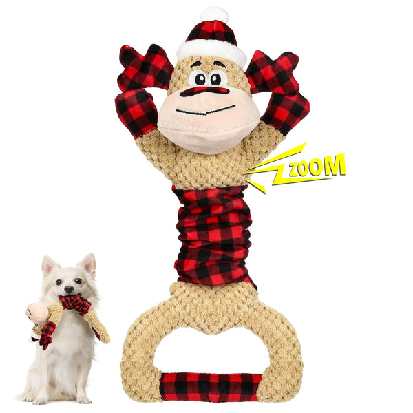 IOKHEIRA Christmas Dog Toys for Large Dogs - Dog Toys Reindeer Squeaky Plush Stuffed Animals Dog Chew Toys Medium Small Breeds with Cotton Material and Crinkle Paper