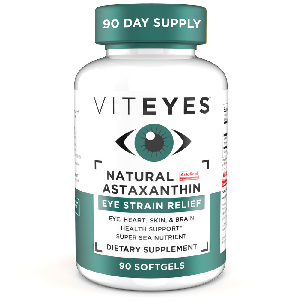 Viteyes Natural Astaxanthin, Relieve Tired Eyes & Eye Strain, Sourced from Algae, Skin Hydration, Heart & Brain Health, 4 to 8 mg Natural Astaxanthin, 90 Softgels