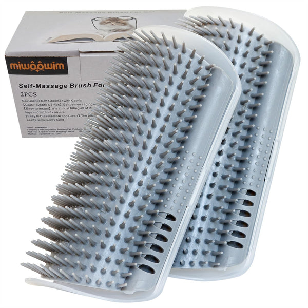 Miwoowim Extended (6.1") 2 Pack Self Grooming Cat Brush - Wall Corner Scratcher with Massage Combs for Long and Short Fur Cats, Kittens (Grey)