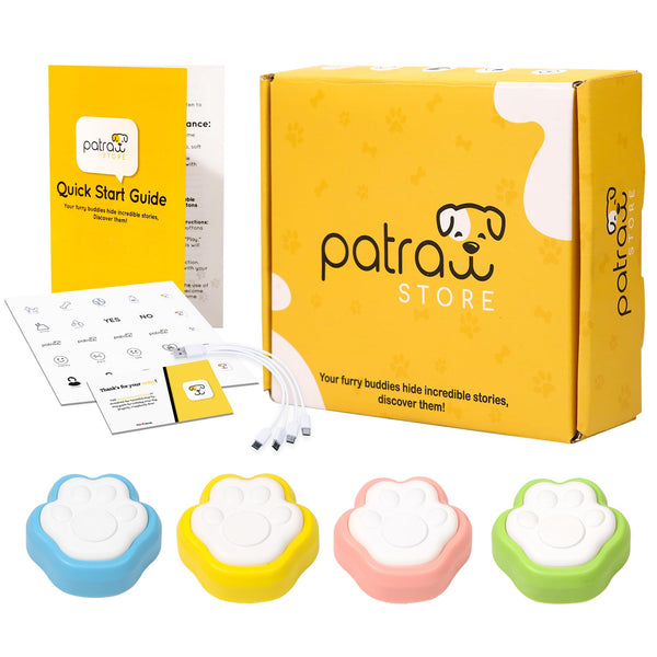 Patraw Rechargeable Dog Buttons Talk – Dog Buttons for Communication – 4-Pcs Recordable Button Set – Voice Recording Button Set – Cat and Dog Speaking Buttons for Training