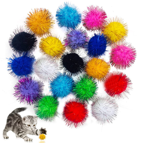 PET SHOW 20pcs Cat Sparkle Ball for Indoor Cats 1.77 Inch Assorted Color Glitter Kittens Toy Balls Cat Chase Pom Pom Balls for Cats