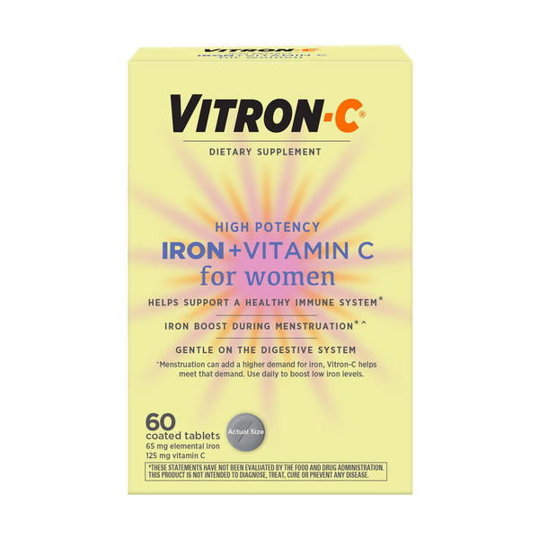Vitron-C High Potency Iron Supplement, Immune Support, 125mg Vitamin C, 60 Count, Pack of 1