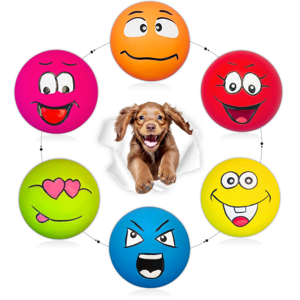 HOLYSTEED Squeaky Dog Toy for Small Dogs Latex Soft Puppy Toys Small Dog Toys Balls, Smile Face Flat Squeaky Dog Balls for Mini, Small Breeds