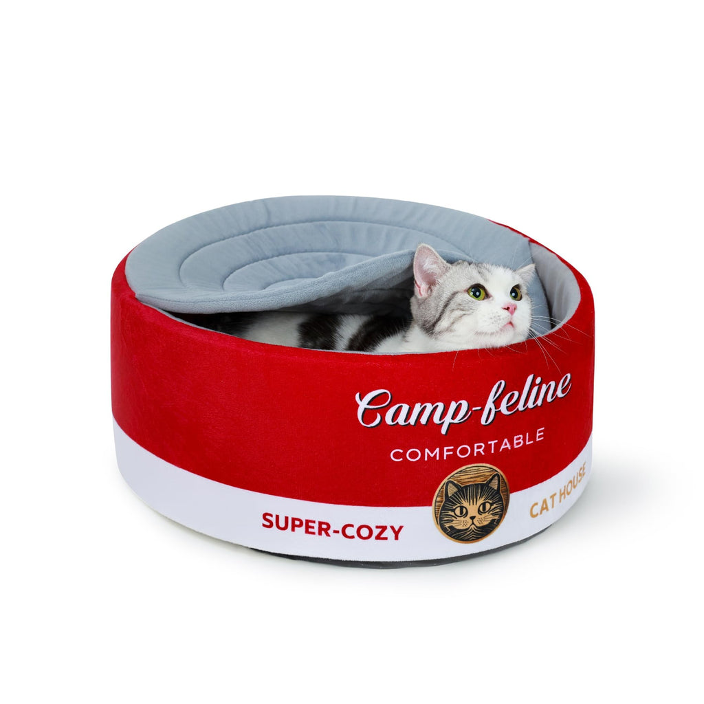 PECHVINO Can-Shaped Cat Bed with Privacy Cover - Comfortable Cushion for Cats & Small Dogs