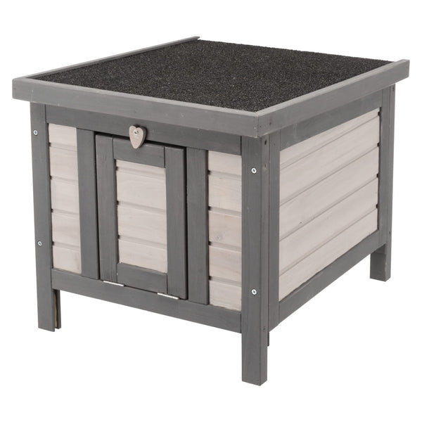 TRIXIE Insulated Outdoor Cat House, Weatherproof Cat Home with Raised Floor, Hinged Asphalt Roof & Covered Opening, Small Outdoor Shelter for Cats and Small Animal, Gray Pine Wood
