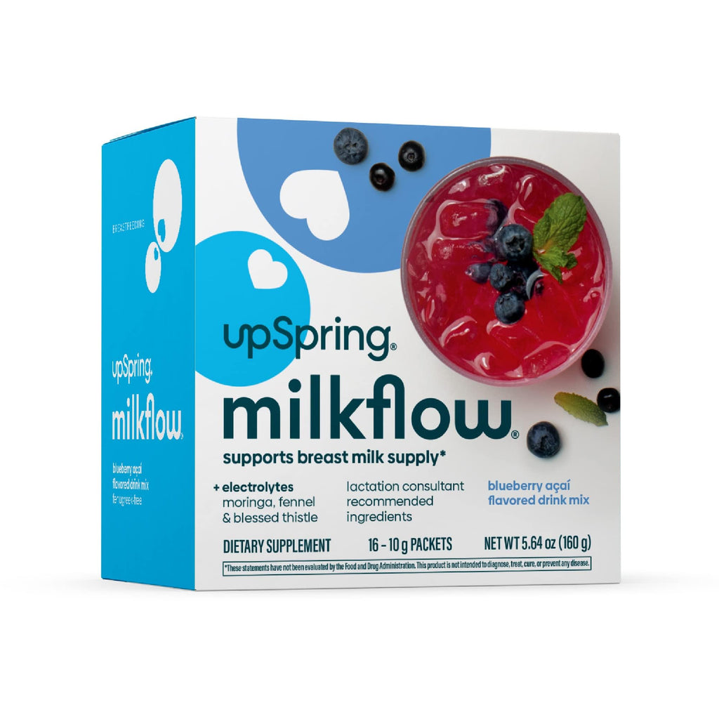 UpSpring Milkflow Electrolyte Breastfeeding Supplement Drink Mix Fenugreek-Free, Moringa & Blueberry Acai Flavor, Lactation Supplement to Support Breast Milk Supply and Restore Electrolytes, 16 Mixes