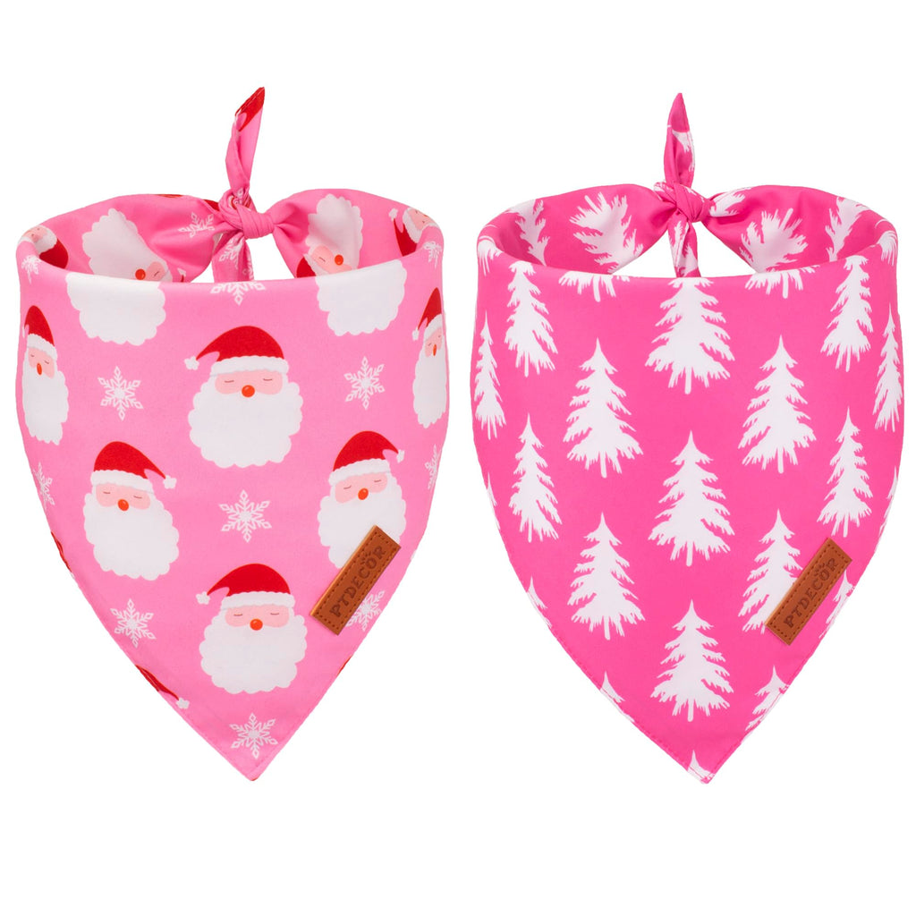 PTDECOR Christmas Dog Bandana, Reversible Holiday Xmas Pet Scarf, Multi Size, Pink Female Christmas Bandanas for Medium Large Dogs Pets (Pink, Large)