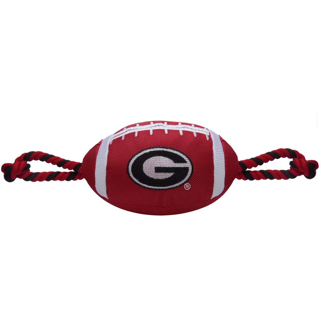 Pets First NCAA Georgia Bulldogs Football Dog Toy, Tough Quality Nylon Materials, Strong Pull Ropes, Inner Squeaker, Collegiate Team Color