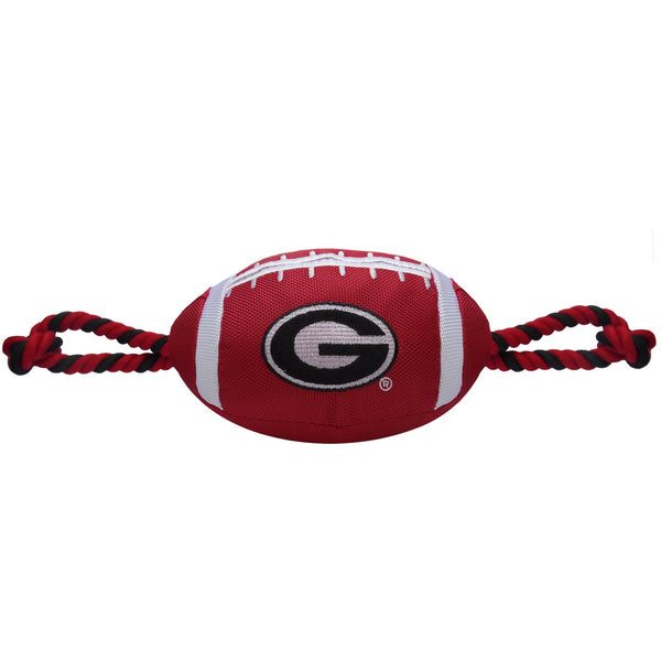 Pets First NCAA Georgia Bulldogs Football Dog Toy, Tough Quality Nylon Materials, Strong Pull Ropes, Inner Squeaker, Collegiate Team Color