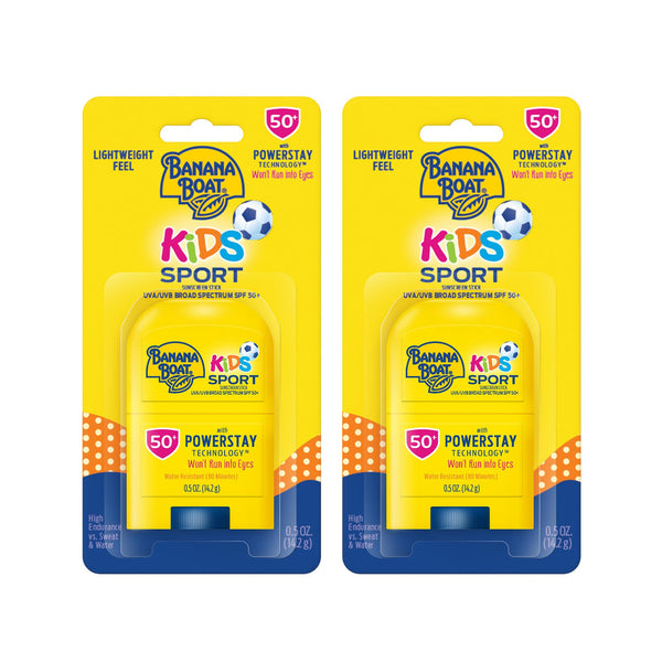 Banana Boat Kids Sport Sunscreen Stick Travel Sunscreen, SPF 50, 0.5oz each, Twin Pack