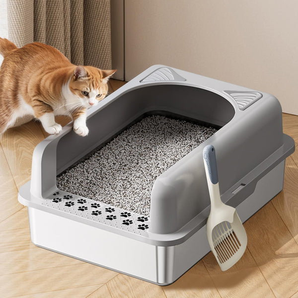 Stainless Steel Litter Box with Lid, Litter Box Enclosure for Big & Multiple Cats, XL Extra Large Metal Litter Box with 8.7" High Wall, Including Scoop, Odorless, Anti-Leakage, Non-Sticky