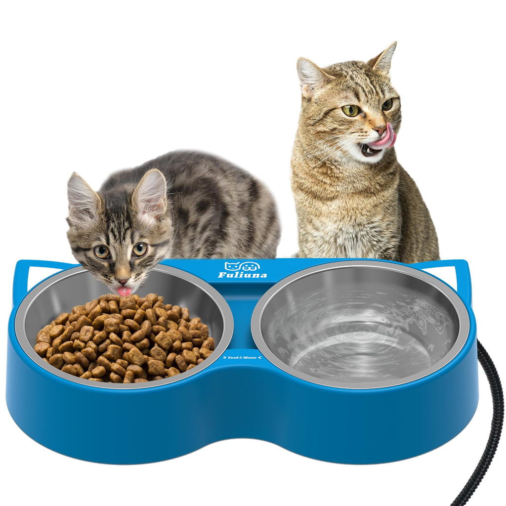 Alpcouts Heated Cat Bowl for Outdoor Cats in Winter, Heated Water Food Bowl with 2 Stainless Steel Bowls 23 OZ Each, Waterproof Heated Pet Bowl for Outside Cat Dog Bird, No More Frozen Food or Water.