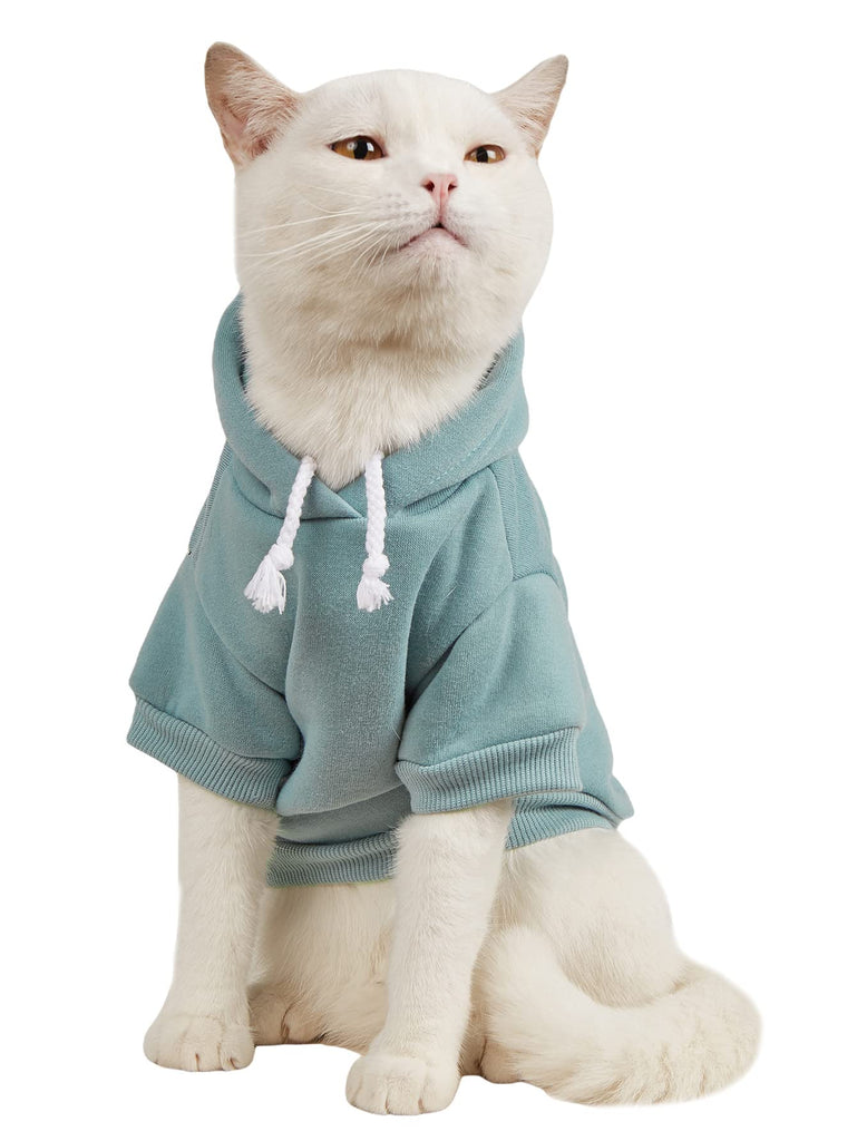 QWINEE Basic Dog Hoodie & Cat Apparel, Warm Jacket & Shirt for Puppy to Medium Dogs & Cats, Cadet Blue M
