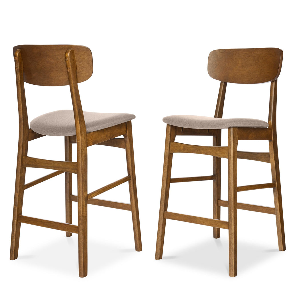 Best Choice Products Bar Stool Set of 2, Modern Farmhouse Counter Height Stools w/Armless Upholstered Cushioned Seat, Wooden Curved Backrest - Walnut/Gray